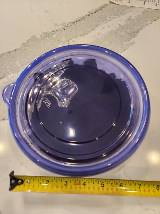 The I Heart Bugs Large Producing Master Springtail Cultures features a blue, round glass dish with handles and matching lid (approx. 8 diameter), shown on a white countertop—ideal for starting your master springtail culture.