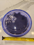 The I Heart Bugs Large Producing Master Springtail Cultures features a blue, round glass dish with handles and matching lid (approx. 8 diameter), shown on a white countertop—ideal for starting your master springtail culture.