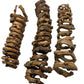 The I Heart Bugs Palm Tail Spring - 3 Count features dried, twisted woody vines with rugged brown bark and natural knots, perfect for aquarium decor. Each spiral-shaped piece is displayed vertically on a white background.